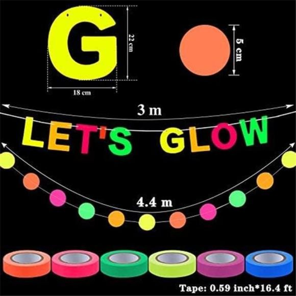 Glow Neon Party Supplies, 98.4 Feet 6 Rolls UV Blacklight Reactive Luminous Tape - Picture 6 of 6